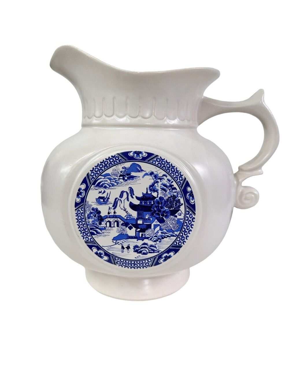 Vintage McCoy USA Blue Willow #202 White Pitcher Style Jar No Lid Collectible